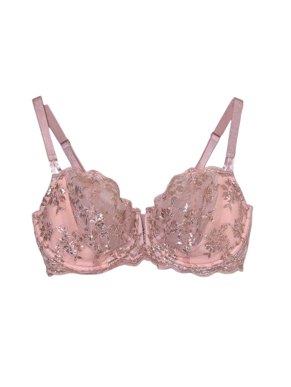 Victoria's Secret Dream Angels Pushup Unlined Gold Metallic Lace Bra (38DDD)